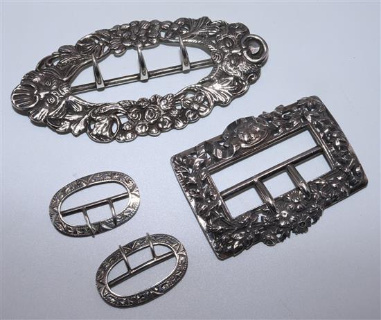 Two silver buckles & pr small buckles